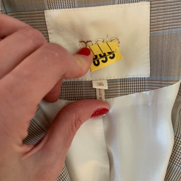 Maje Beige Taupe Blue Plaid Blazer 36 - Picture 5 of 5